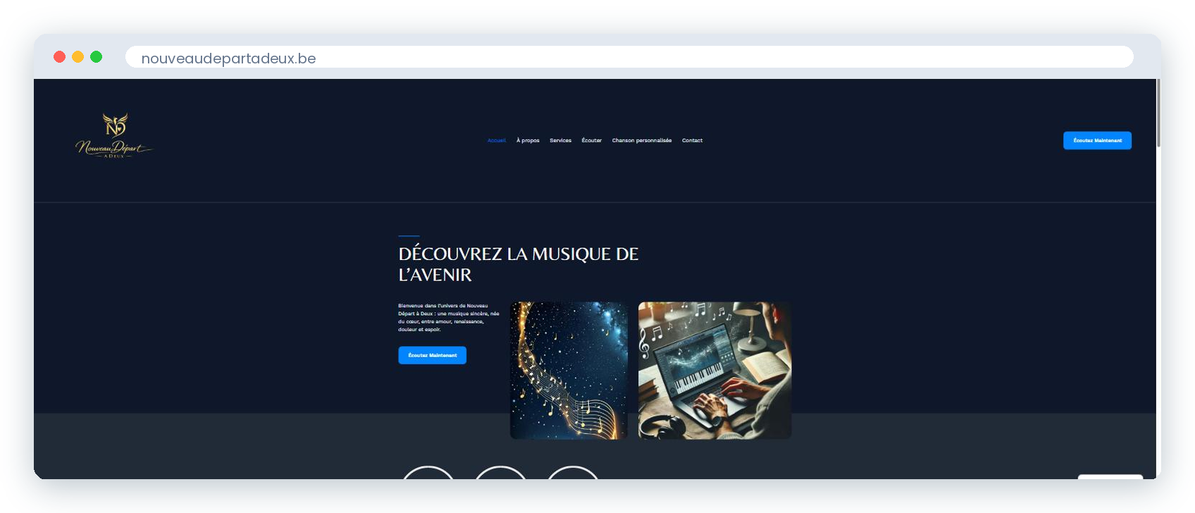 Page d'accueil du site Nouveau Départ à Deux, réalisé par UCJ Studio