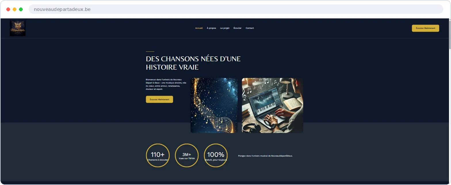 Page d’accueil du site Nouveau Départ à Deux, réalisé par UCJ Studio